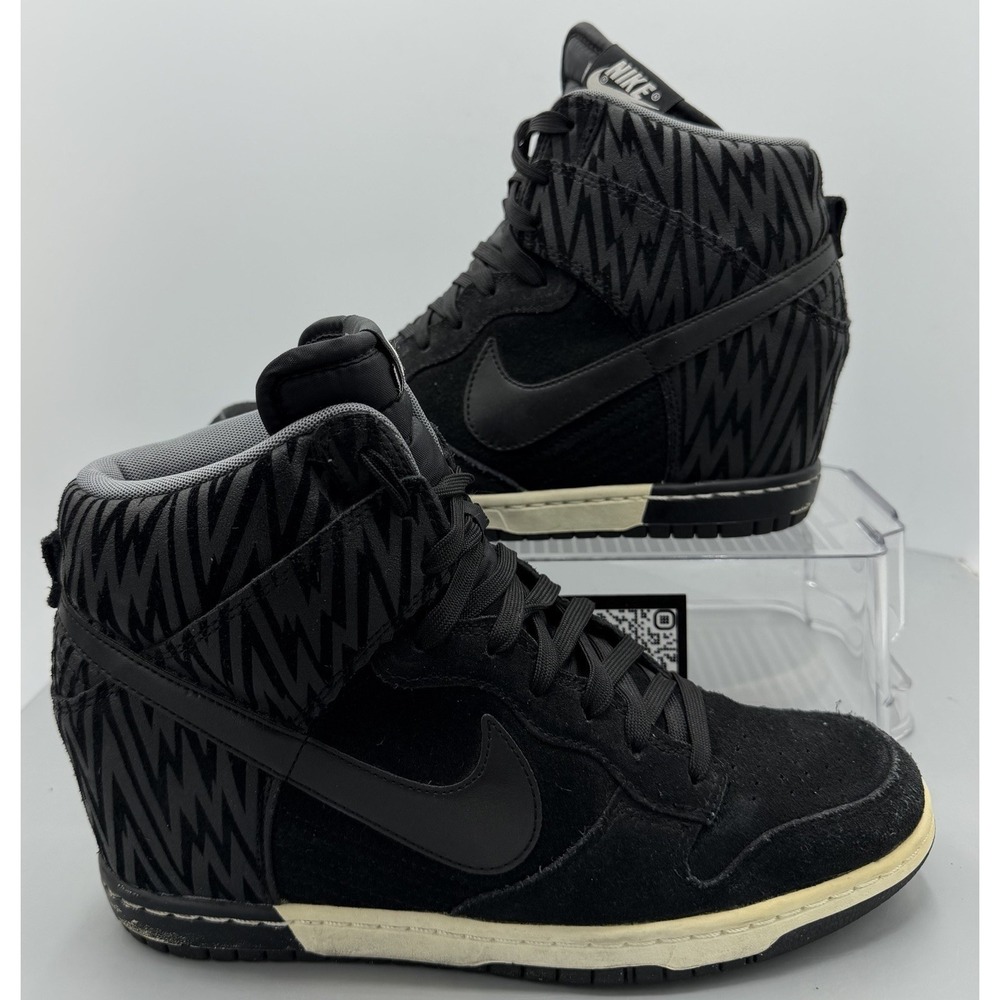 2013 Nike Dunk Sky Hi 543258-002 Print Black White Women's Sz 10 Sneaker Wedge